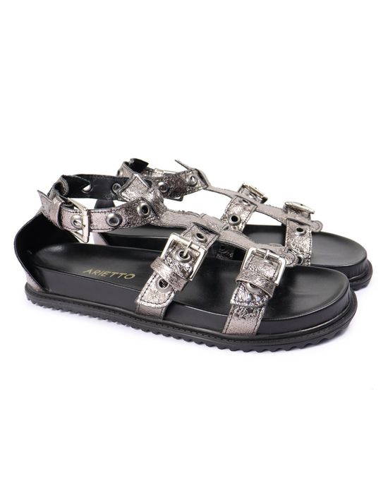 Sandalia Papete Sola Baixa Lila Prata Velho - Arietto