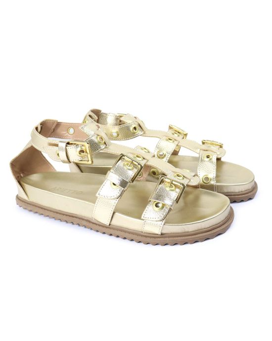 Sandalia Papete Sola Baixa Lila Dourada - Arietto