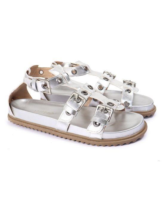 Sandalia Papete Sola Baixa Lila Prata - Arietto