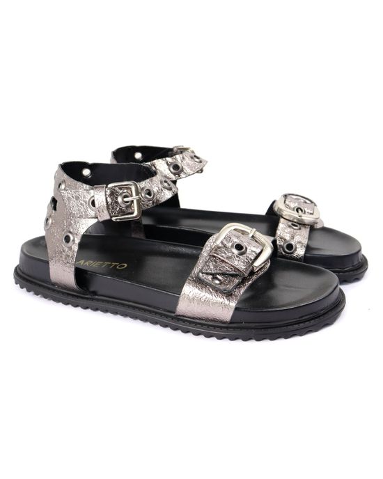 Sandalia Papete Sola Baixa Tina Prata Velho - Arietto