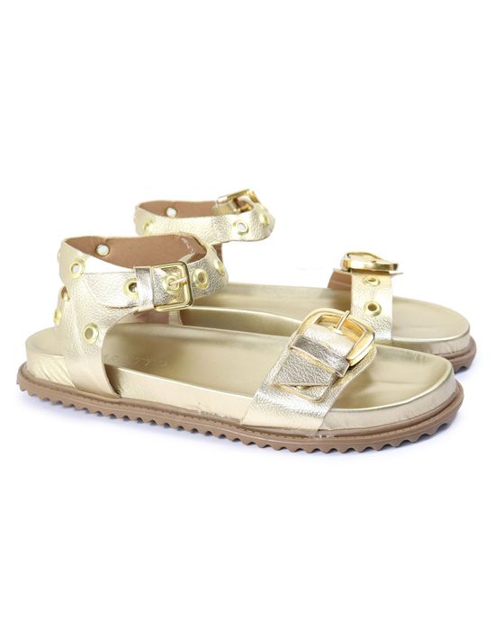 Sandalia Papete Sola Baixa Tina Dourada - Arietto