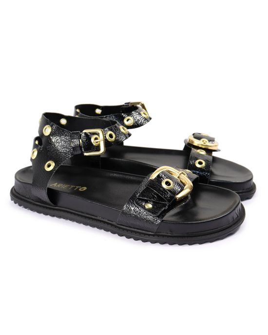 Sandalia Papete Sola Baixa Tina Preto Verniz - Arietto