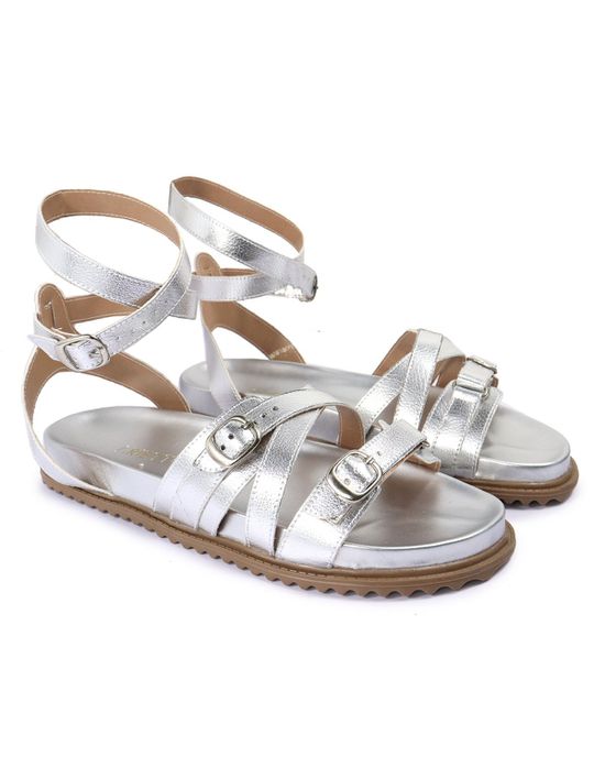 Sandalia Papete Sola Baixa Bruna Prata - Arietto