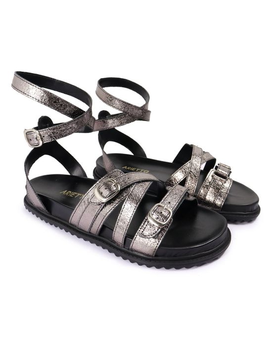 Sandalia Papete Sola Baixa Bruna Prata Velho - Arietto
