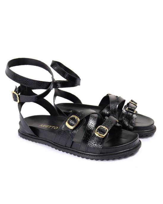 Sandalia Papete Sola Baixa Bruna Preto Verniz - Arietto