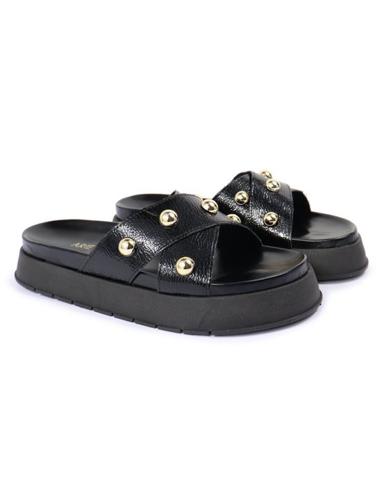 Sandalia Papete Sola Alta Katia Preto Verniz - Arietto