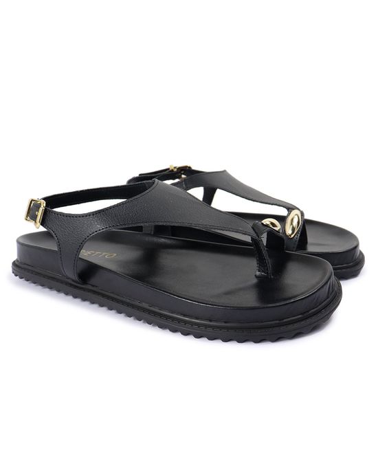 Sandalia Papete Sola Baixa Thais Preto - Arietto