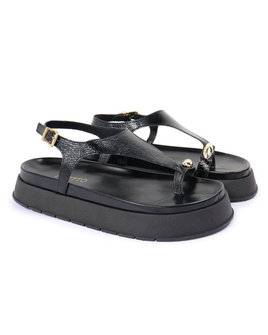 Sandalia Papete Sola Alta Thais Preto Verniz - Arietto