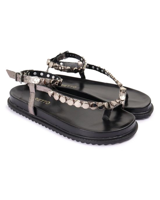 Sandalia Papete Sola Baixa Rebeca Prata Velho - Arietto