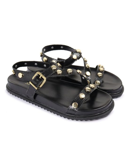 Sandalia Papete Sola Baixa Mariana Preto Verniz - Arietto