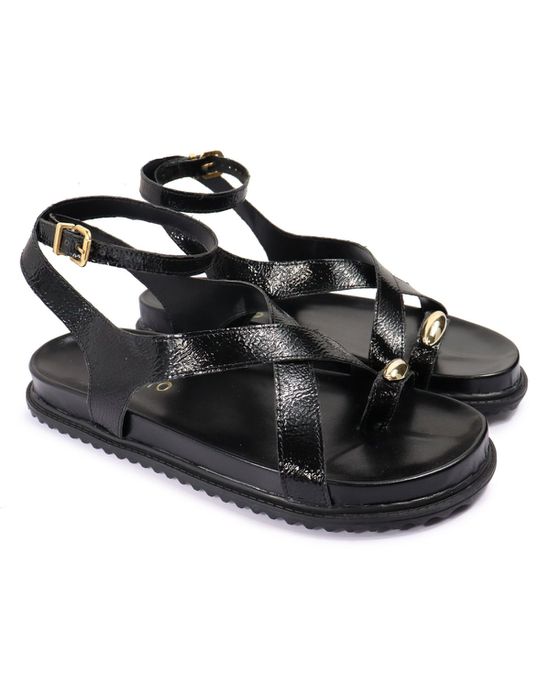 Sandalia Papete Sola Baixa Erika Preto Verniz - Arietto