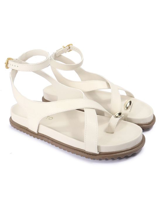 Sandalia Papete Sola Baixa Erika Off White - Arietto