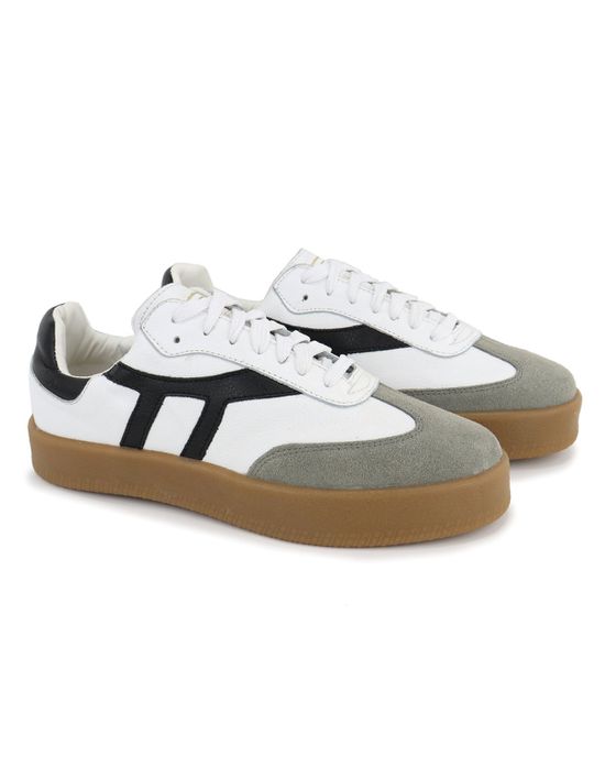 Tênis Liz em Couro e Camurça Branco com Preto - Arietto