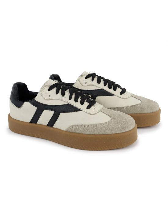 Tênis Liz em Couro e Camurça Off com Preto - Arietto