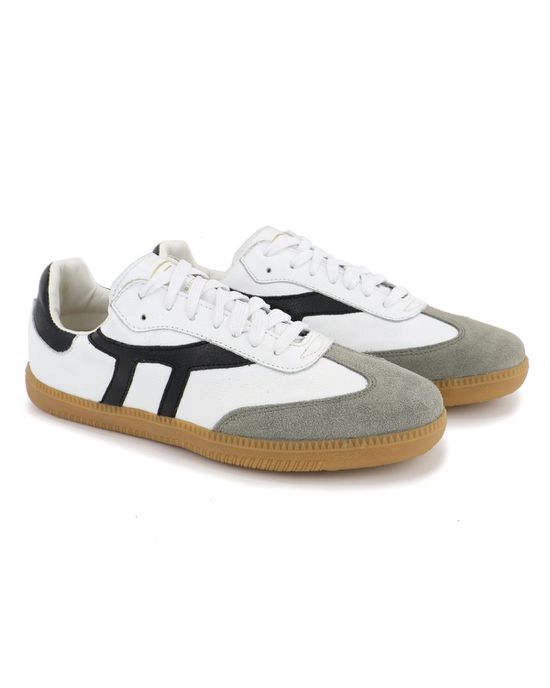 Tênis Lia em Couro e Camurça Branco com Preto - Arietto