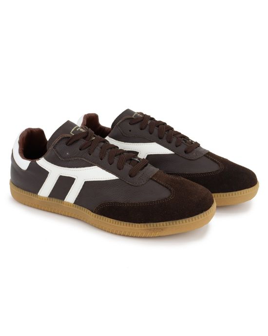 Tênis Lia em Couro e Camurça Café com Branco - Arietto