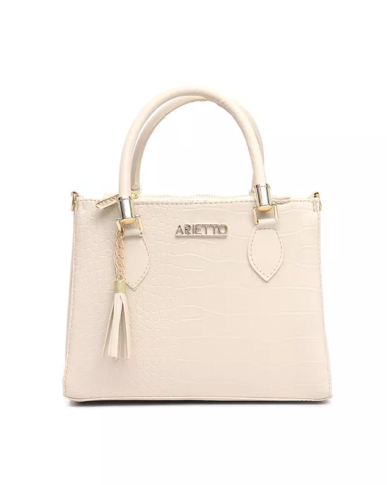 Bolsa Feminina Baú Média Croco Creme - Arietto