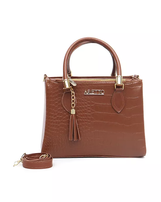 Bolsa Feminina Baú Média Croco Marrom - Arietto