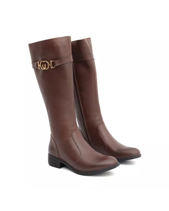 Bota Feminina em Couro Montaria Cano Longo Detalhe... - Arietto