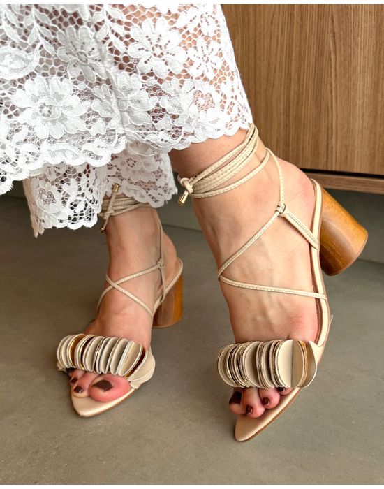 SANDÁLIA NOVA AURORA COURO CREME COM DOURADO