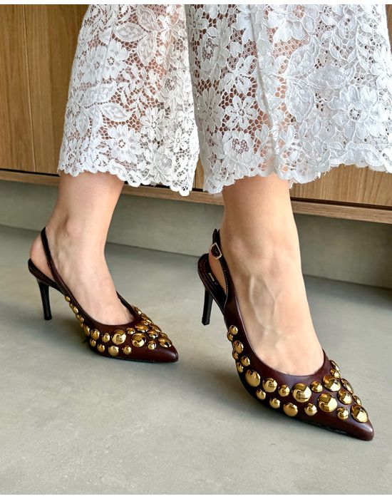 SCARPIN SLINGBACK FLÁVIA COURO MARROM