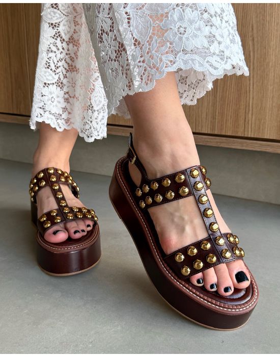 SANDÁLIA FLATFORM ARIELLA COURO MARROM