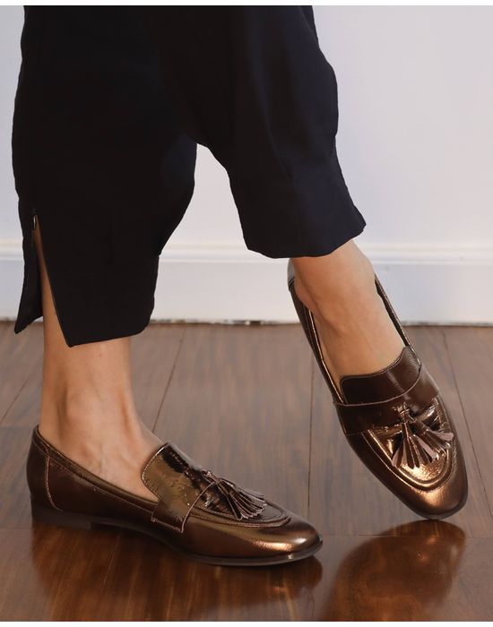 MOCASSIM PIETRA COURO METALIZADO MARROM