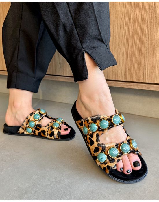 PAPETE GEÓRGIA COURO ANIMAL PRINT COM TURQUESA