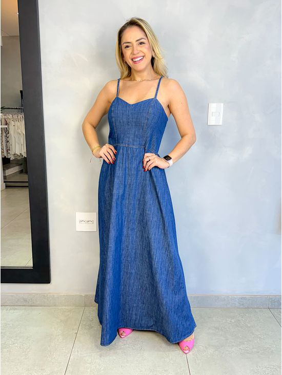 VESTIDO JEANS LONGO ALÇAS - Le Fancy store