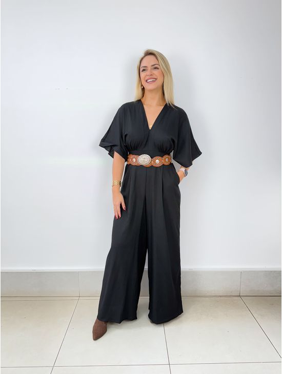 MACACÃO LINHO MANGA PRETO - Le Fancy store