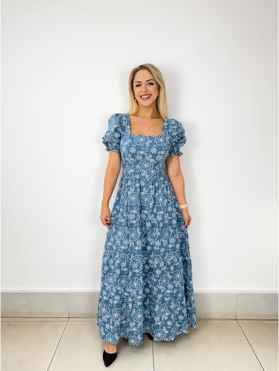 VESTIDO PRINCESA AZUL ESTAMPADO - Le Fancy store