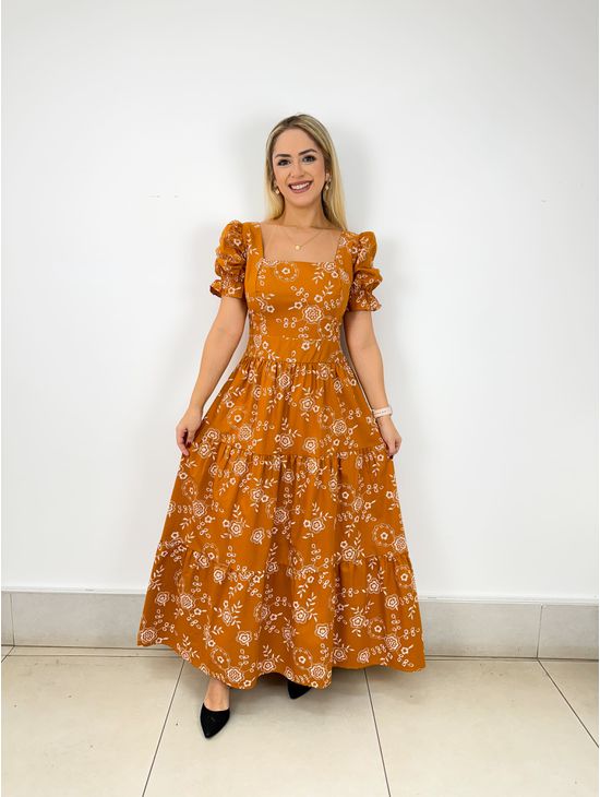 VESTIDO PRICESA TERRACOTA ESTAMPADO - Le Fancy store