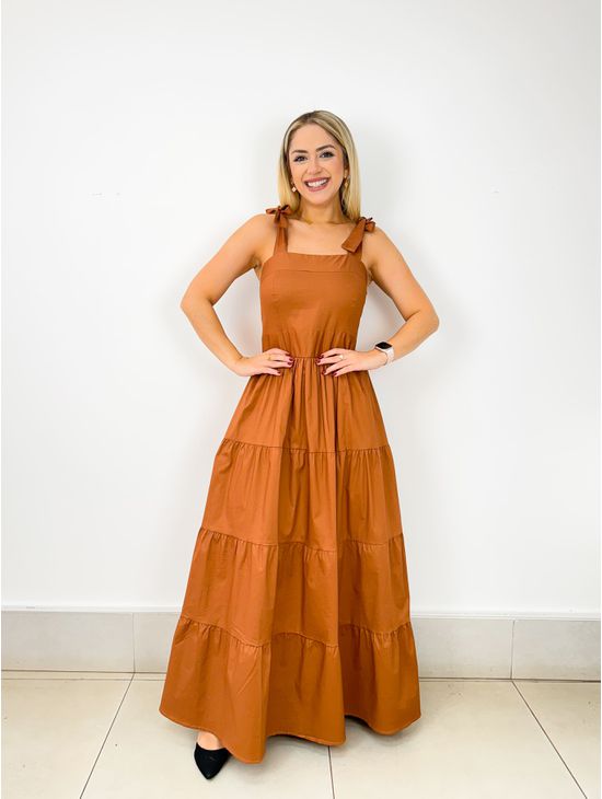 VESTIDO PRINCESA EM AMARRAÇÃO MARROM - Le Fancy store