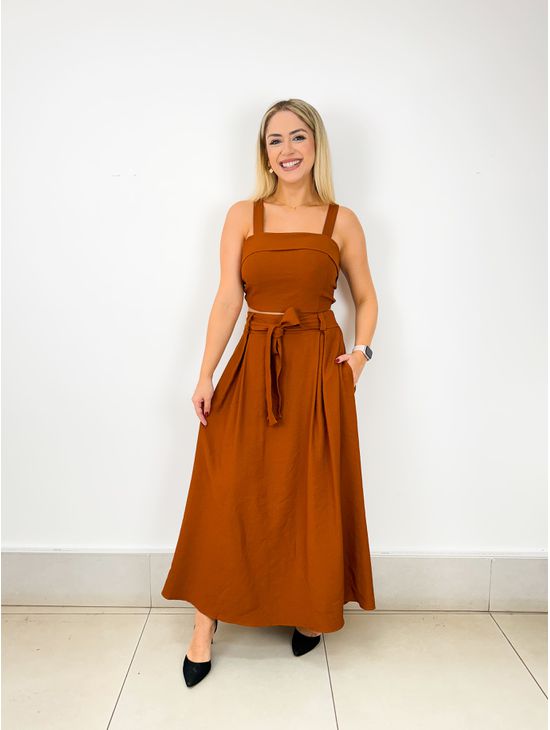 CONJUNTO CROPPED E SAIA MARROM - Le Fancy store