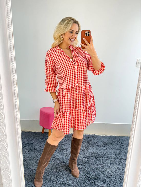 VESTIDO XADREZ VERMELHO - Le Fancy store
