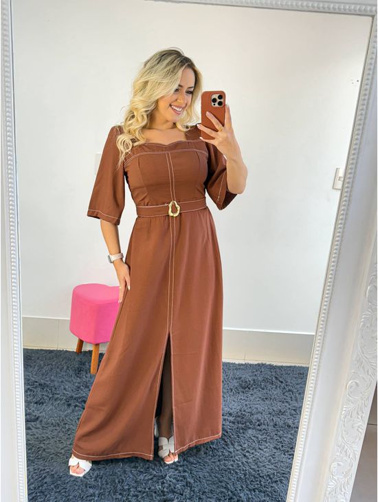 VESTIDO MARIELA MARROM - Le Fancy store