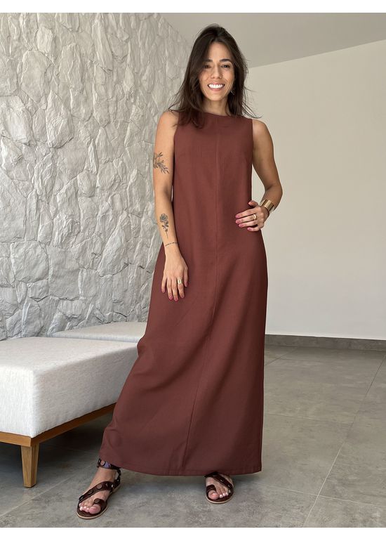 Vestido Longo Minimal Marrom