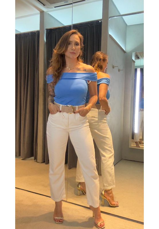 Blusa Ombro A Ombro Doce Trama 106159 Azul Jeans - USE MV ESSENCE