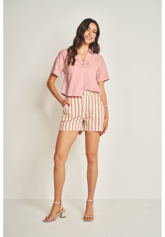 Camisa Cropped Em Linho Doce Trama 105138 Rose - USE MV ESSENCE