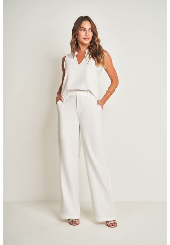 Blusa Decote V Doce Trama 105611 Off White - USE MV ESSENCE