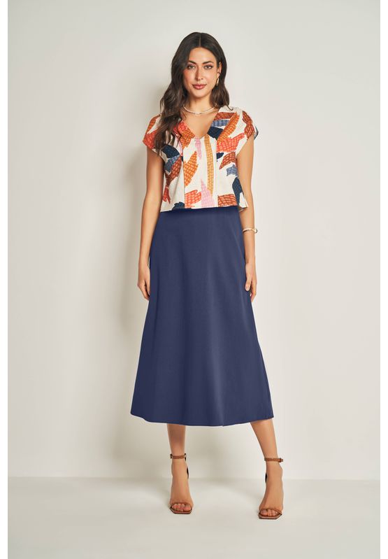 Saia Midi Doce Trama 105622 Azul Marinho - USE MV ESSENCE