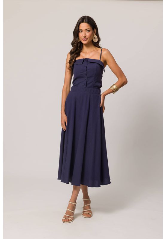 Saia Midi Texturizada Doce Trama 105641 Azul Marin... - USE MV ESSENCE
