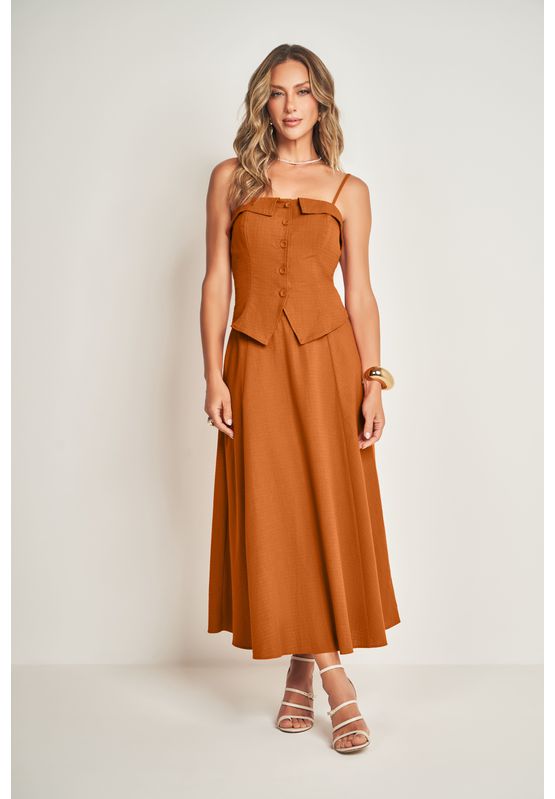 Blusa Alça Com Botões Doce Trama 105652 Marrom Sép... - USE MV ESSENCE