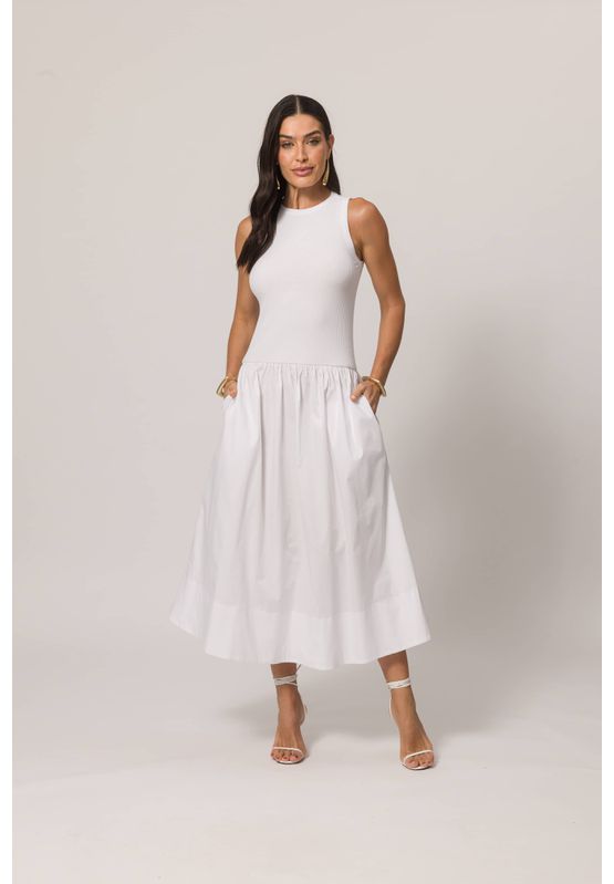 Vestido Midi Balone Doce Trama 105714 Branco - USE MV ESSENCE
