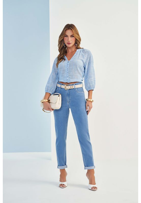 Blusa Listrada Azul Jeans Doce Trama 105938 Azul J... - USE MV ESSENCE