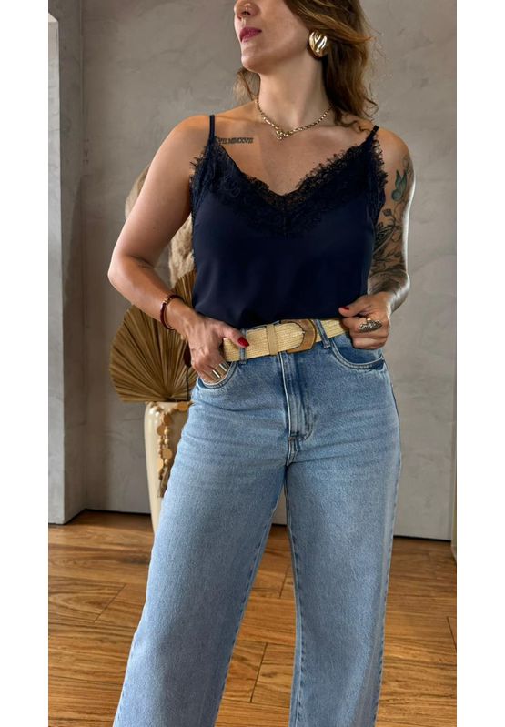 Blusa Alça Com Renda Sly Wear 561189 Azul Marinho - USE MV ESSENCE