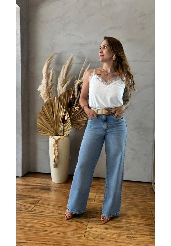 Calça Jeans Reta Alta Jade Marmorizada Azul Jeans - USE MV ESSENCE