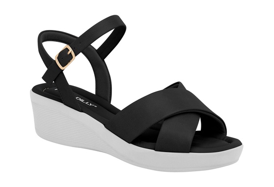 sandalia anabela salto baixo preta