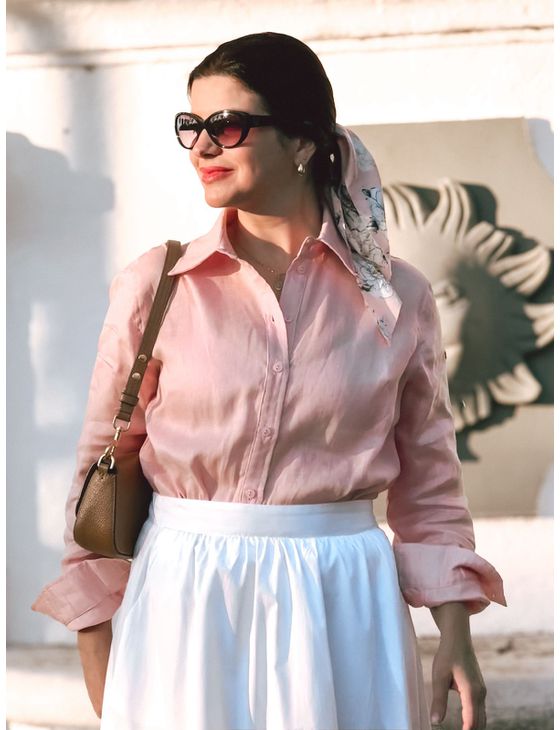 Camisa feminina 100% linho Rosa chá