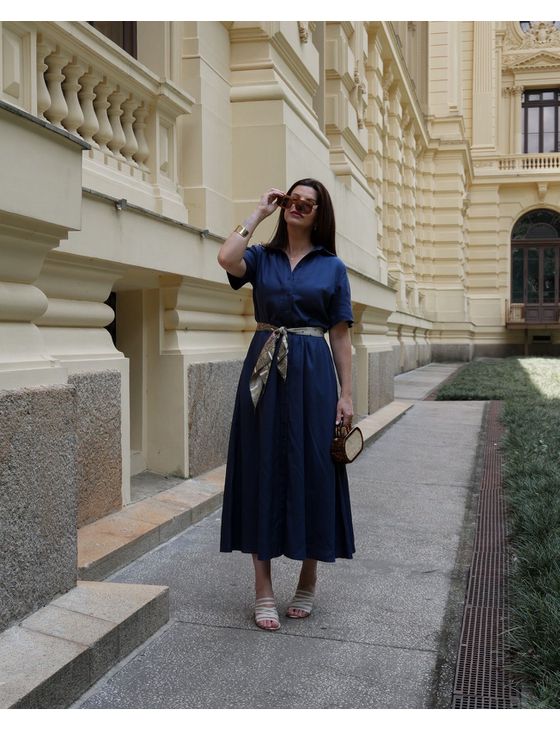 Chemise Olga Lyocel Azul Marinho - Emilia Shop